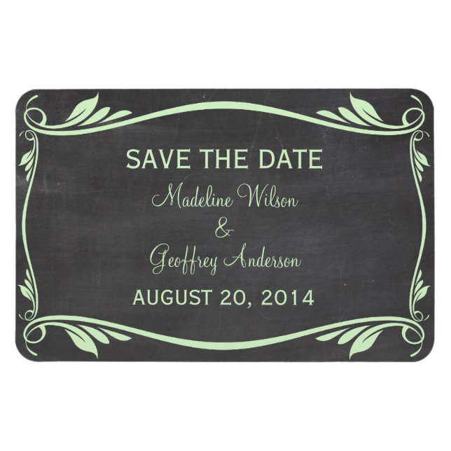 Flourish Chalkboard Save the Date Magnet, Green Magnet (Horizontal)