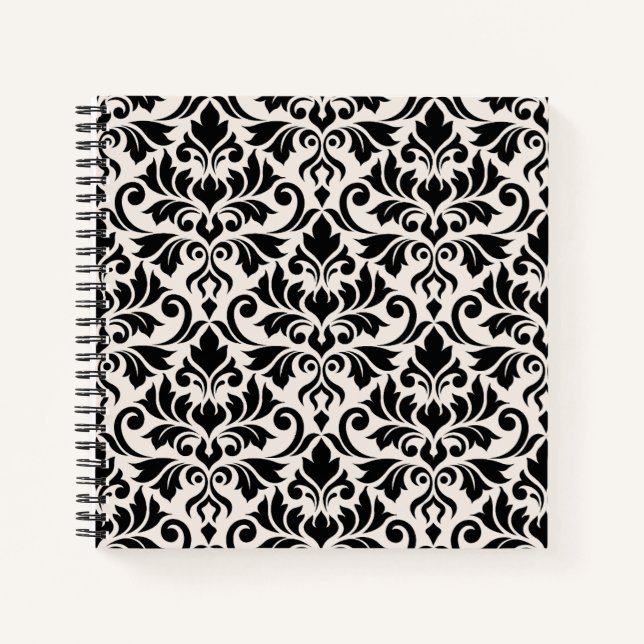 Flourish Damask 2Way Big Ptn Black + Cream Notebook (Front)