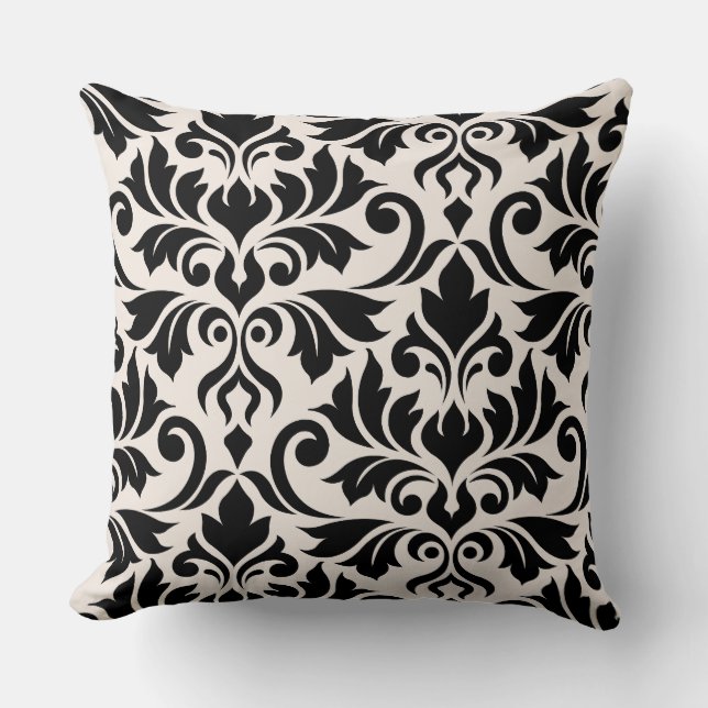 Flourish Damask Art I 2Way Black + Cream Cushion (Front)