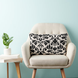 Flourish Damask Art I 2Way Black + Cream Lumbar Cushion