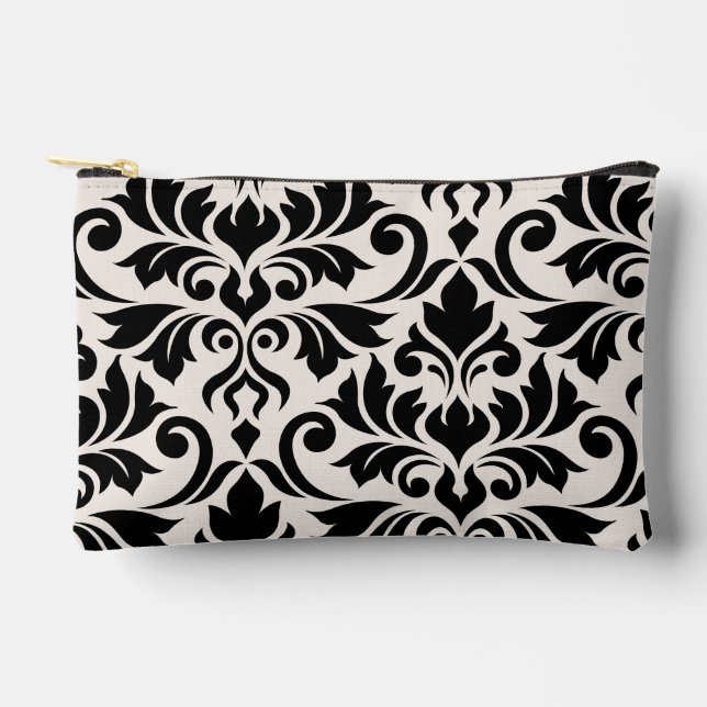 Flourish Damask Art I Black on Cream Accessory Pouch (Front)