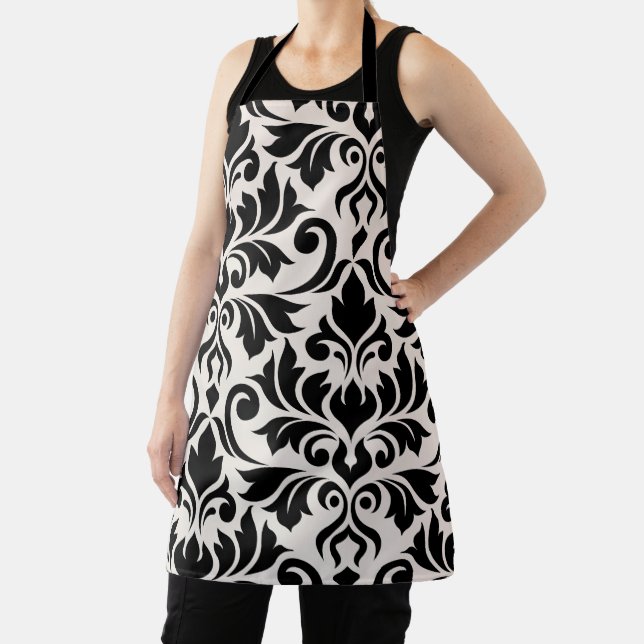 Flourish Damask Art I Black on Cream Apron (Insitu)