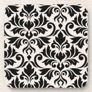 Flourish Damask Art I Black on Cream Coaster