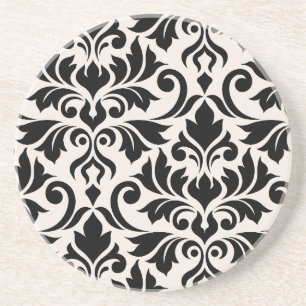 Flourish Damask Art I Black on Cream Coaster