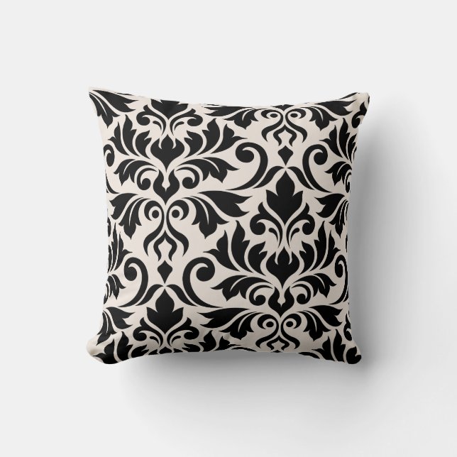Flourish Damask Art I Black on Cream Cushion (Front)