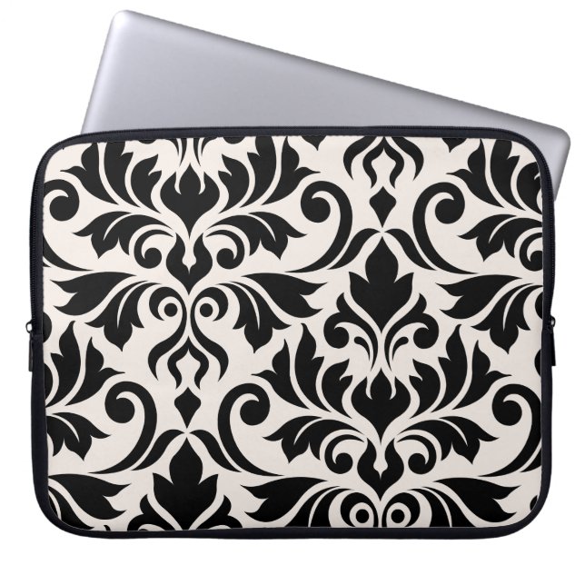 Flourish Damask Art I Black on Cream Laptop Sleeve (Front)