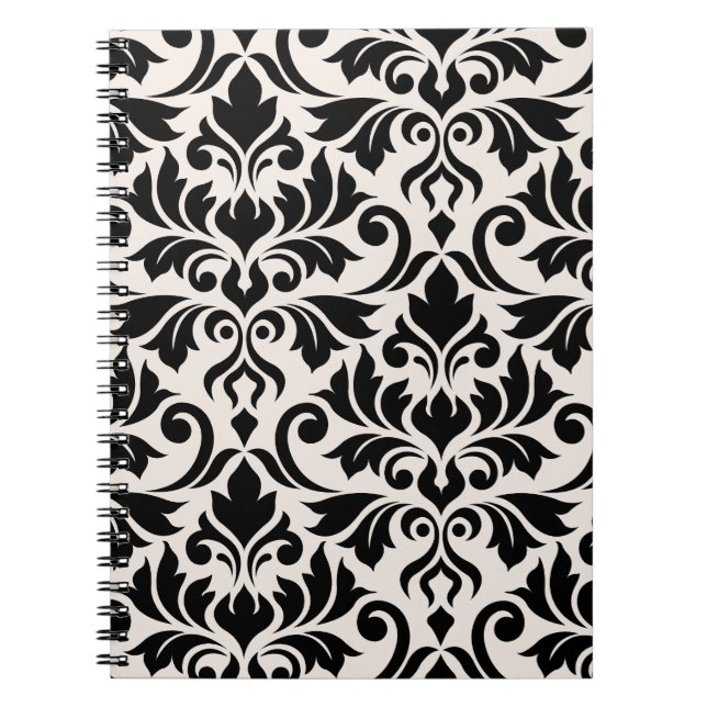 Flourish Damask Art I Black on Cream Notebook (Front)