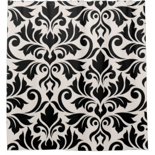 Flourish Damask Art I Black on Cream Shower Curtain