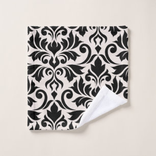 Flourish Damask Art I Black on Cream Wash Cloth