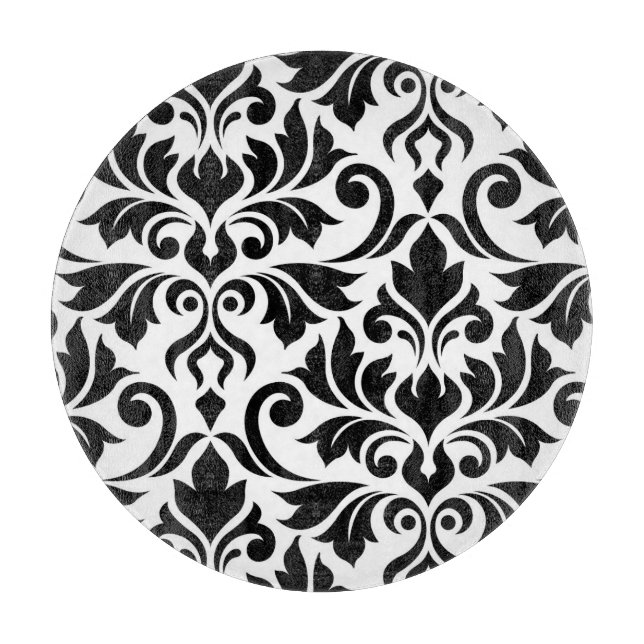 Flourish Damask Art I Black on White Cutting Board (Front)