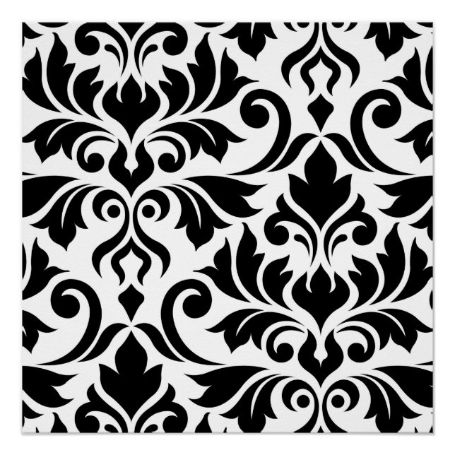Flourish Damask Art I Black on White Poster (Front)