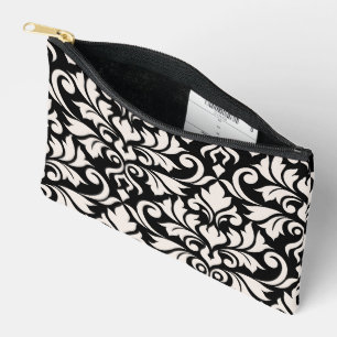 Flourish Damask Art I Cream on Black Accessory Pouch