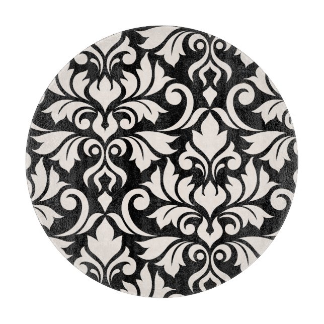 Flourish Damask Art I Cream on Black Cutting Board (Front)