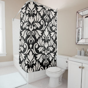 Flourish Damask Art I Cream on Black Shower Curtain