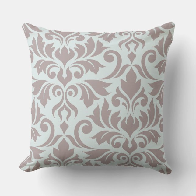 Flourish Damask Art I Taupe on Duck Egg Blue Cushion (Front)
