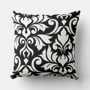 Flourish Damask Art I White on Black Cushion