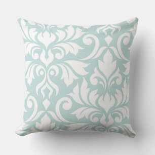 Flourish Damask Art I White on Duck Egg Blue Cushion