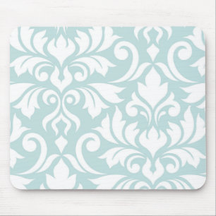 Flourish Damask Art I White on Duck Egg Blue Mouse Pad
