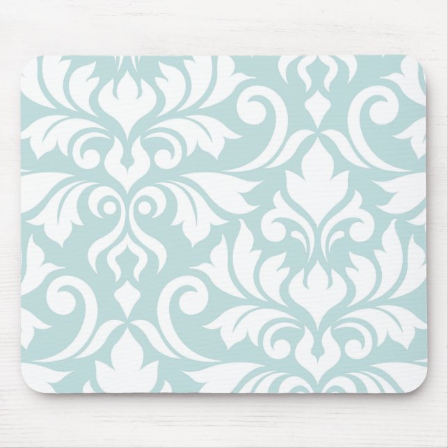 Flourish Damask Art I White on Duck Egg Blue Mouse Pad (Front)