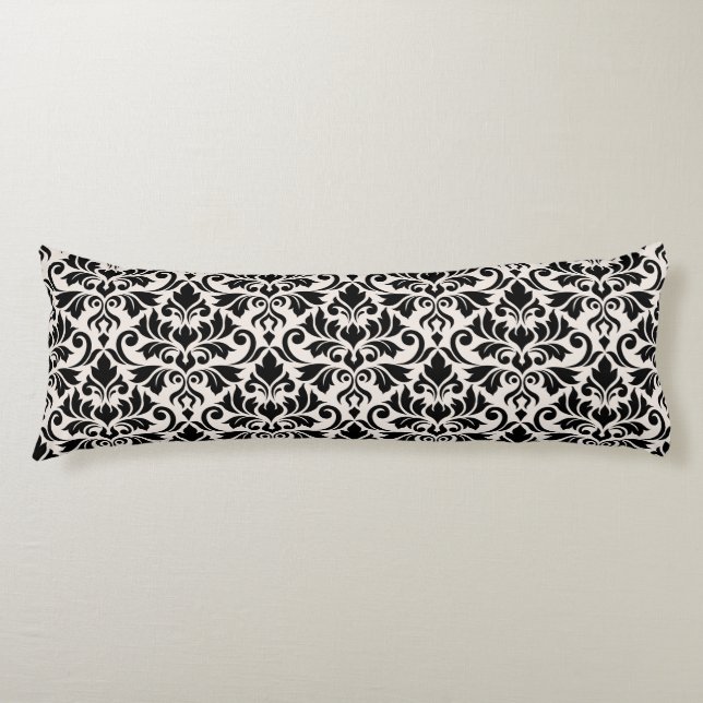 Flourish Damask Big Pattern Black on Cream Body Cushion (Front)