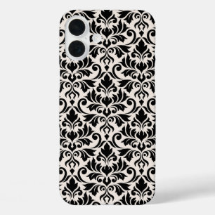Flourish Damask Big Pattern Black on Cream iPhone 16 Plus Case