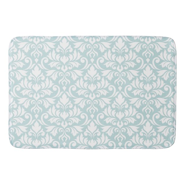 Flourish Damask Big Pattern White on Duck Egg Blue Bath Mat (Front)