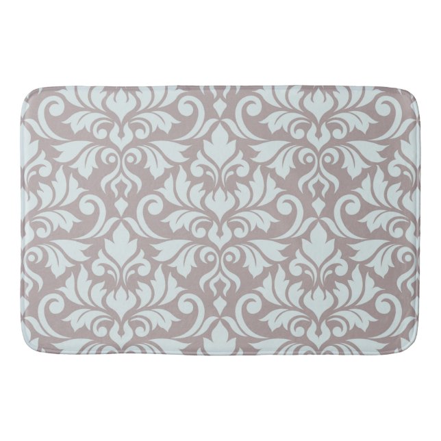 Flourish Damask Lg Pattern Duck Egg Blue on Taupe Bath Mat (Front)