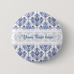 Flourish Damask Pattern - blue 6 Cm Round Badge