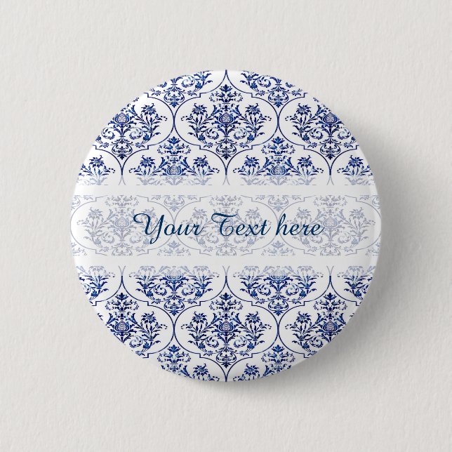 Flourish Damask Pattern - blue 6 Cm Round Badge (Front)