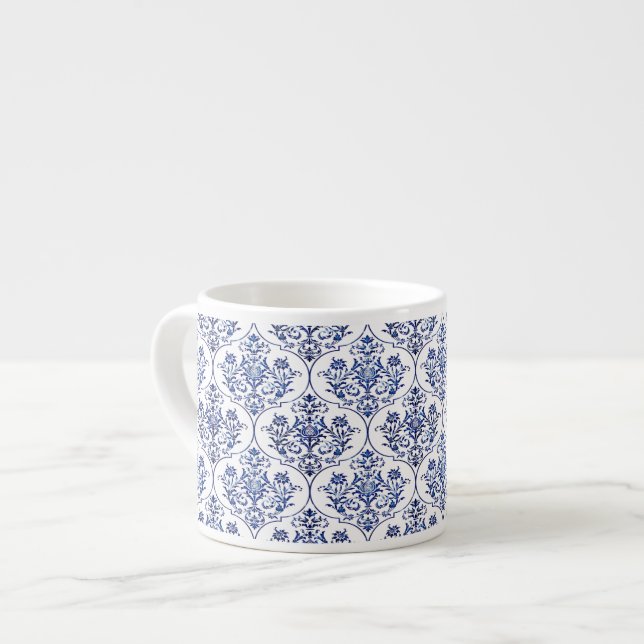 Flourish Damask Pattern - blue Espresso Cup (Front Left)