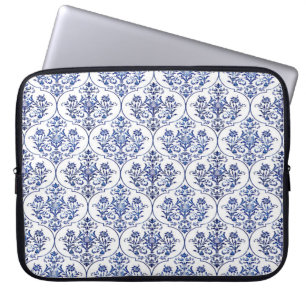 Flourish Damask Pattern - blue Laptop Sleeve
