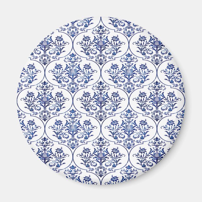 Flourish Damask Pattern - blue Magnet (Front)