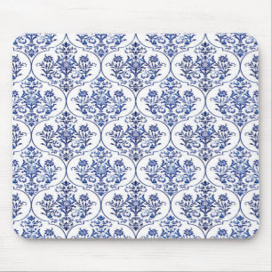 Flourish Damask Pattern - blue Mouse Pad
