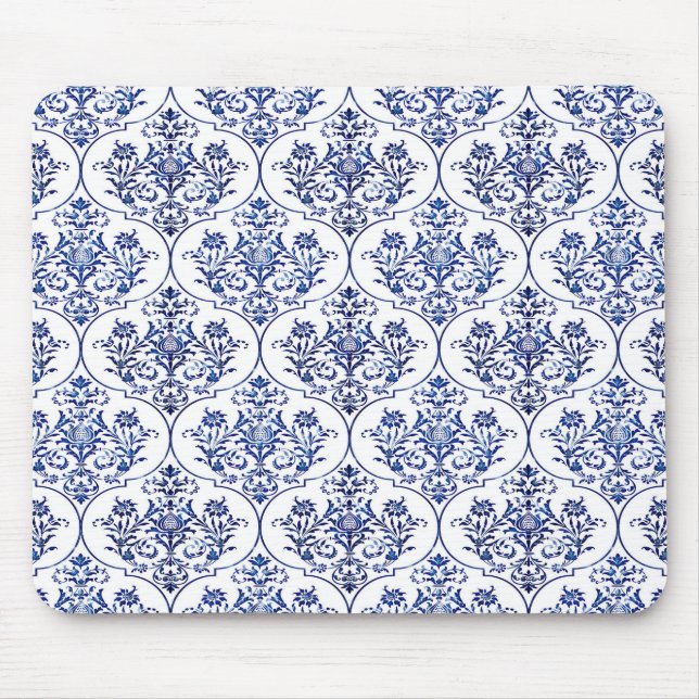 Flourish Damask Pattern - blue Mouse Pad (Front)