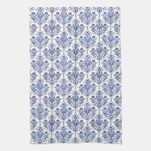Flourish Damask Pattern - blue Tea Towel