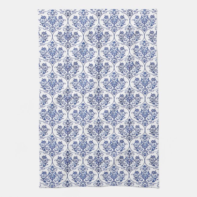 Flourish Damask Pattern - blue Tea Towel (Vertical)