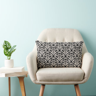 Flourish Damask Rpt Pattern Black on Cream Lumbar Cushion