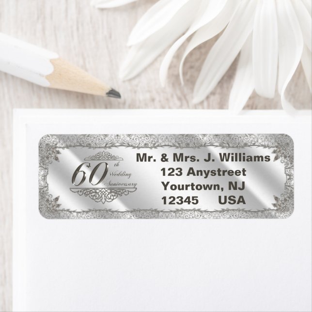 Flourish Diamond 60th Anniversary Return Address Label (Insitu)