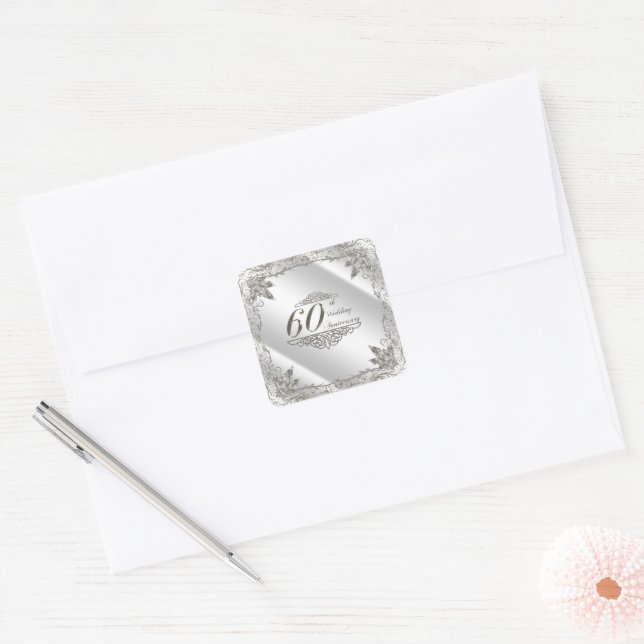 Flourish Diamond 60th Wedding Anniversary Stickers (Envelope)
