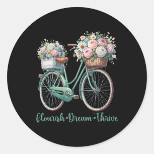 Flourish Dream Thrive Floral Bike Subtle 8647 Trum Classic Round Sticker