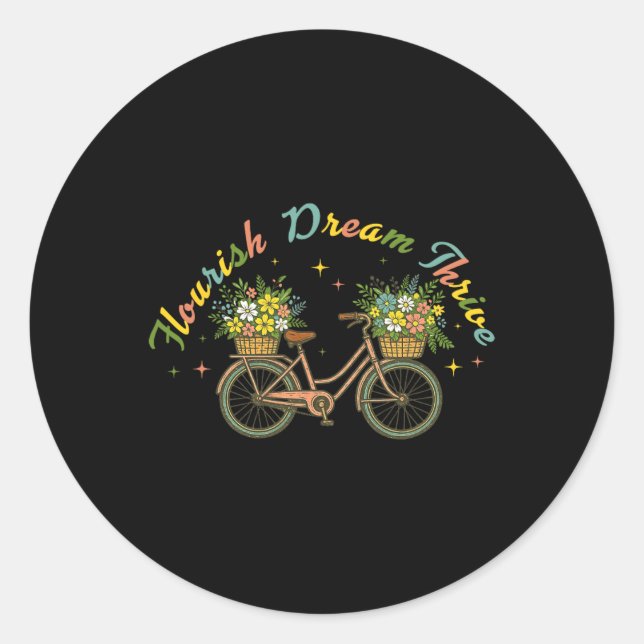 Flourish Dream Thrive Floral Bike Subtle 8647 Trum Classic Round Sticker (Front)