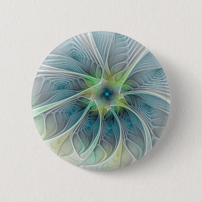 Flourish Fantasy Modern Blue Green Fractal Flower 6 Cm Round Badge (Front)