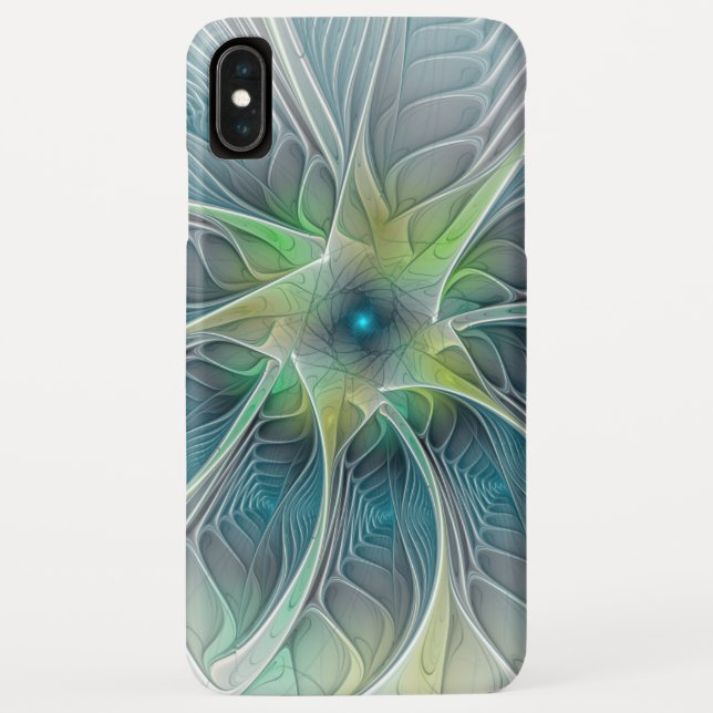Flourish Fantasy Modern Blue Green Fractal Flower Case-Mate iPhone Case (Back)