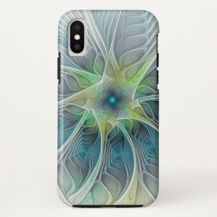 Flourish Fantasy Modern Blue Green Fractal Flower iPhone X Case