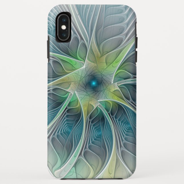 Flourish Fantasy Modern Blue Green Fractal Flower Case-Mate iPhone Case (Back)
