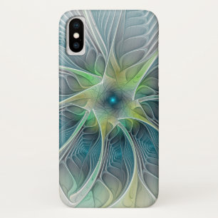 Flourish Fantasy Modern Blue Green Fractal Flower iPhone X Case