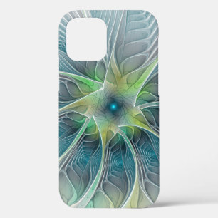 Flourish Fantasy Modern Blue Green Fractal Flower iPhone 12 Pro Case