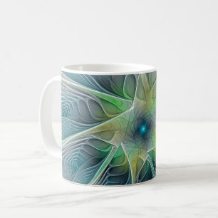 Flourish Fantasy Modern Blue Green Fractal Flower Coffee Mug