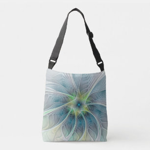 Flourish Fantasy Modern Blue Green Fractal Flower Crossbody Bag