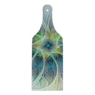 Flourish Fantasy Modern Blue Green Fractal Flower Cutting Board